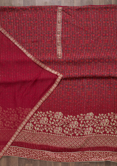 Maroon Zariwork Georgette Unstitched Salwar Suit-Koskii