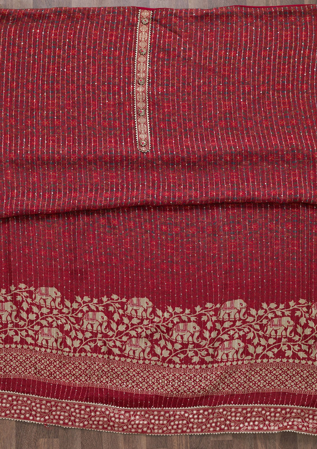 Maroon Zariwork Georgette Unstitched Salwar Suit-Koskii