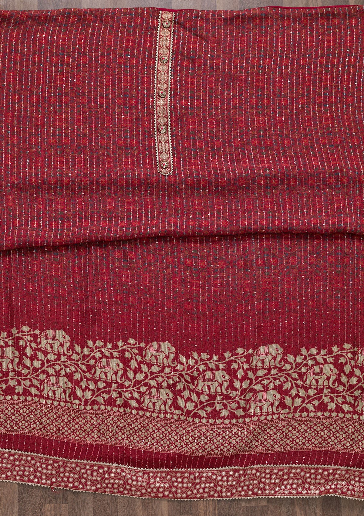 Maroon Zariwork Georgette Unstitched Salwar Suit-Koskii