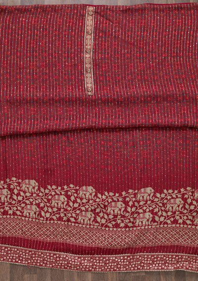 Maroon Zariwork Georgette Unstitched Salwar Suit-Koskii