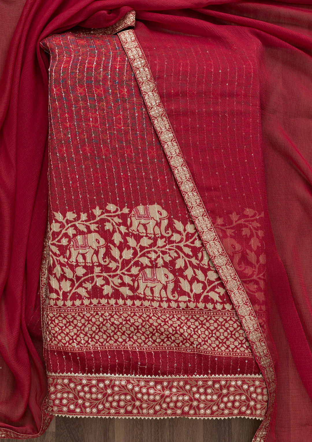 Maroon Zariwork Georgette Unstitched Salwar Suit-Koskii