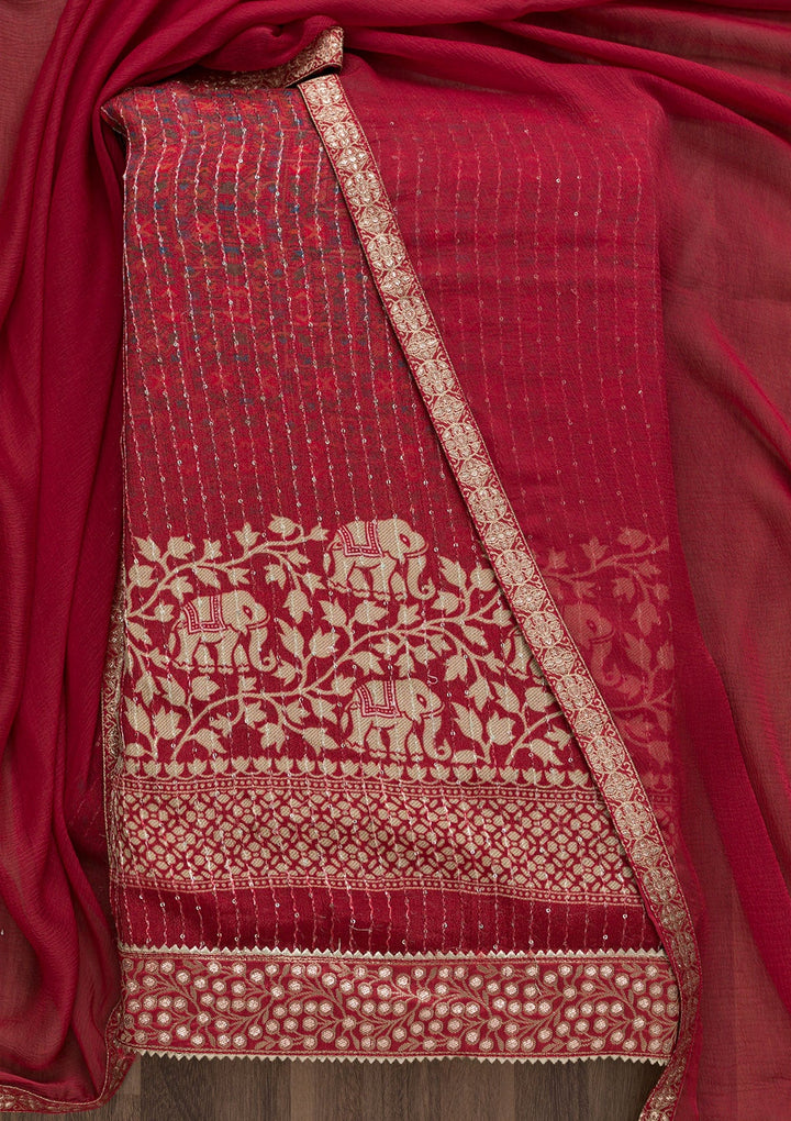 Maroon Zariwork Georgette Unstitched Salwar Suit-Koskii