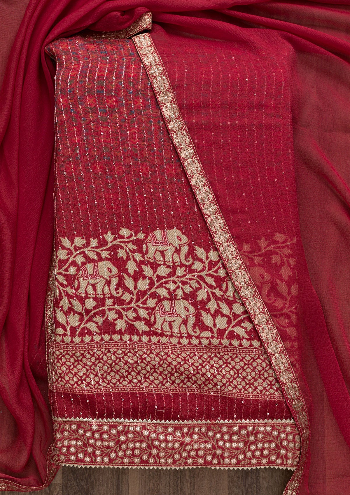 Maroon Zariwork Georgette Unstitched Salwar Suit-Koskii