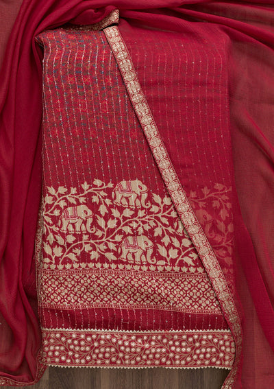 Maroon Zariwork Georgette Unstitched Salwar Suit-Koskii
