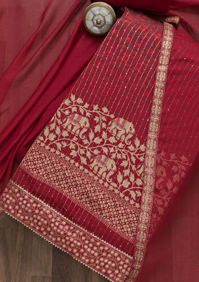 Maroon Zariwork Georgette Unstitched Salwar Suit-Koskii