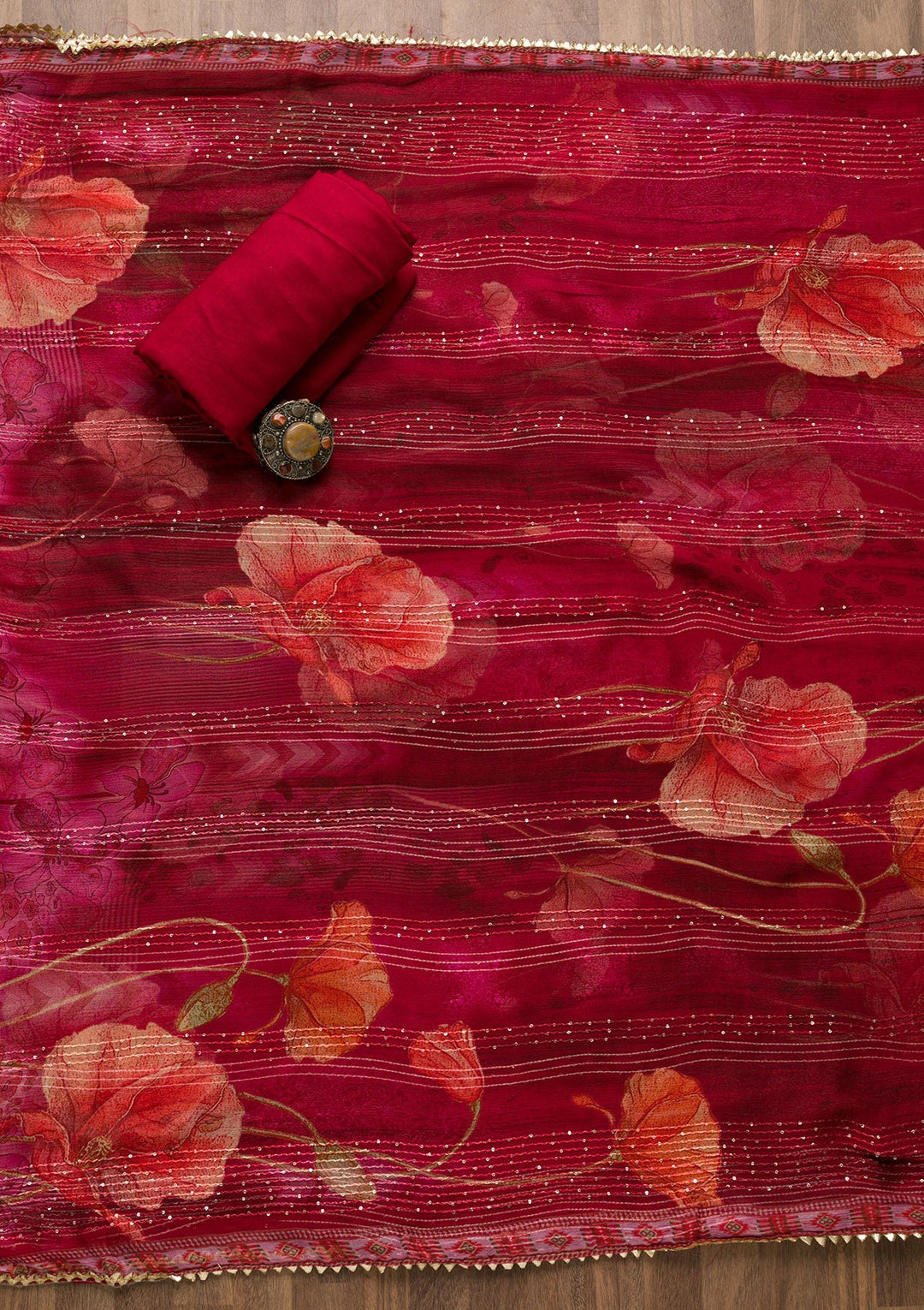 Maroon Zariwork Georgette Unstitched Salwar Suit-Koskii