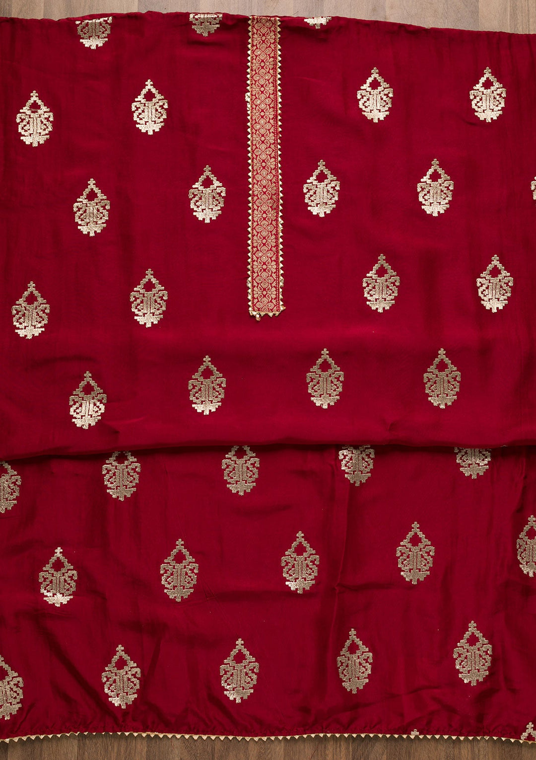 Maroon Zariwork Georgette Unstitched Salwar Suit-Koskii