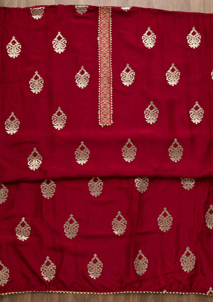 Maroon Zariwork Georgette Unstitched Salwar Suit-Koskii