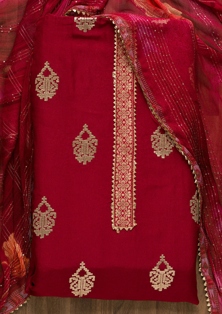 Maroon Zariwork Georgette Unstitched Salwar Suit-Koskii