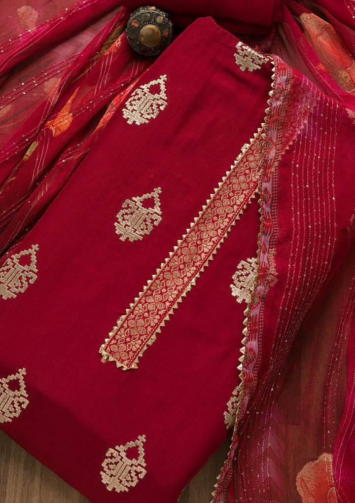 Maroon Zariwork Georgette Unstitched Salwar Suit-Koskii