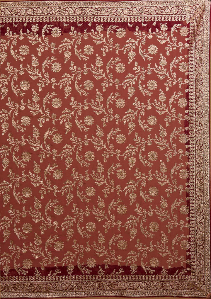 Maroon Zariwork Georgette Designer Saree - koskii