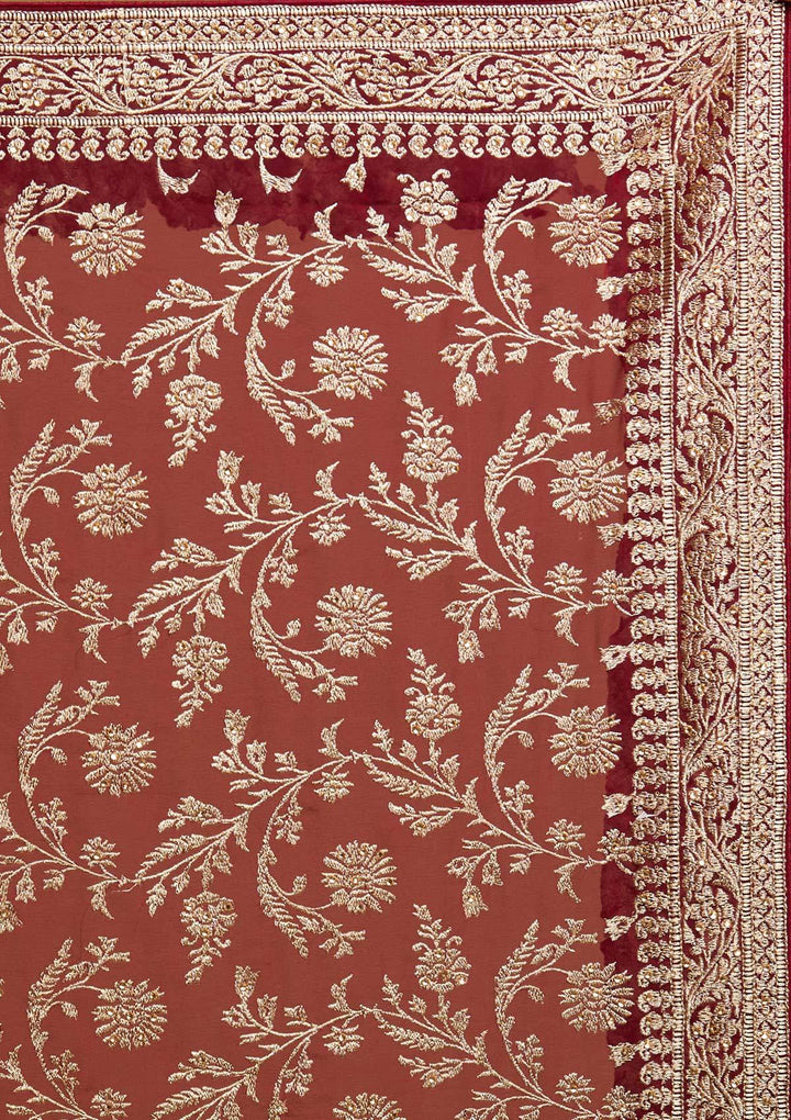 Maroon Zariwork Georgette Designer Saree - koskii