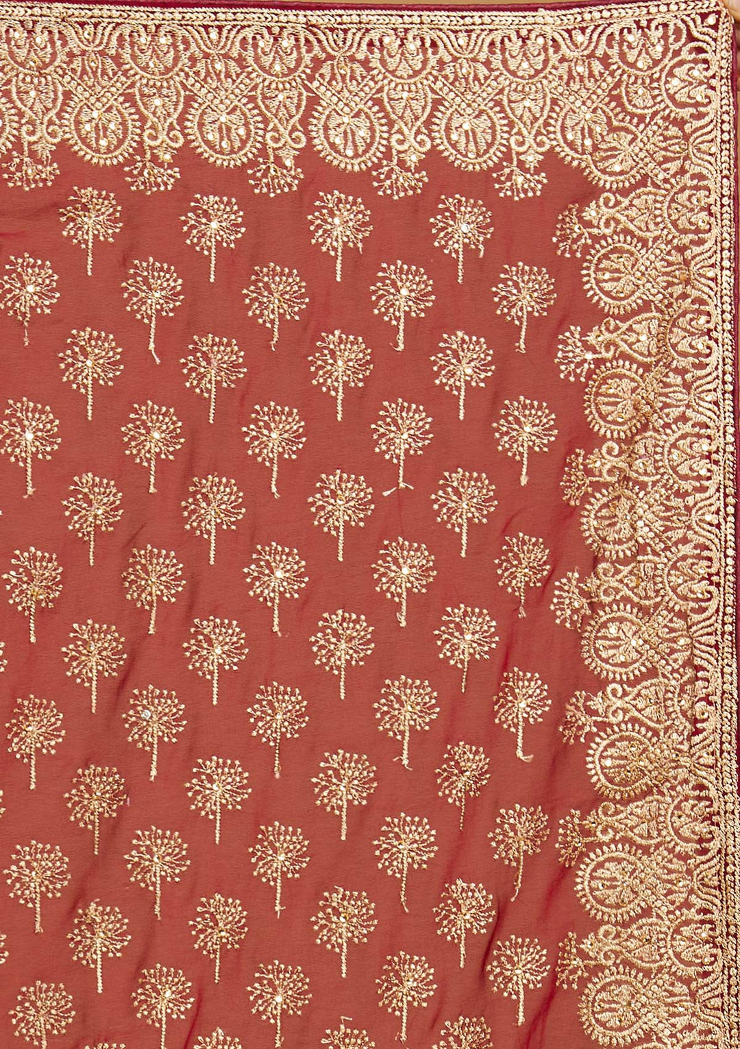 Maroon Zariwork Georgette Designer Saree - Koskii
