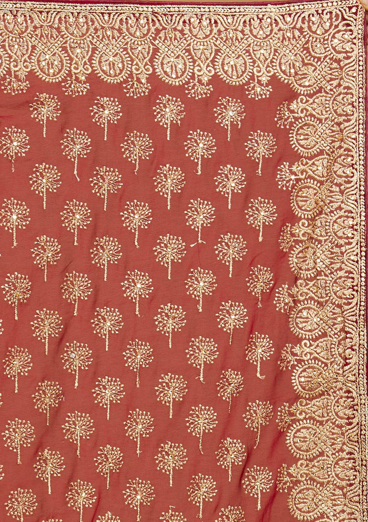 Maroon Zariwork Georgette Designer Saree - Koskii