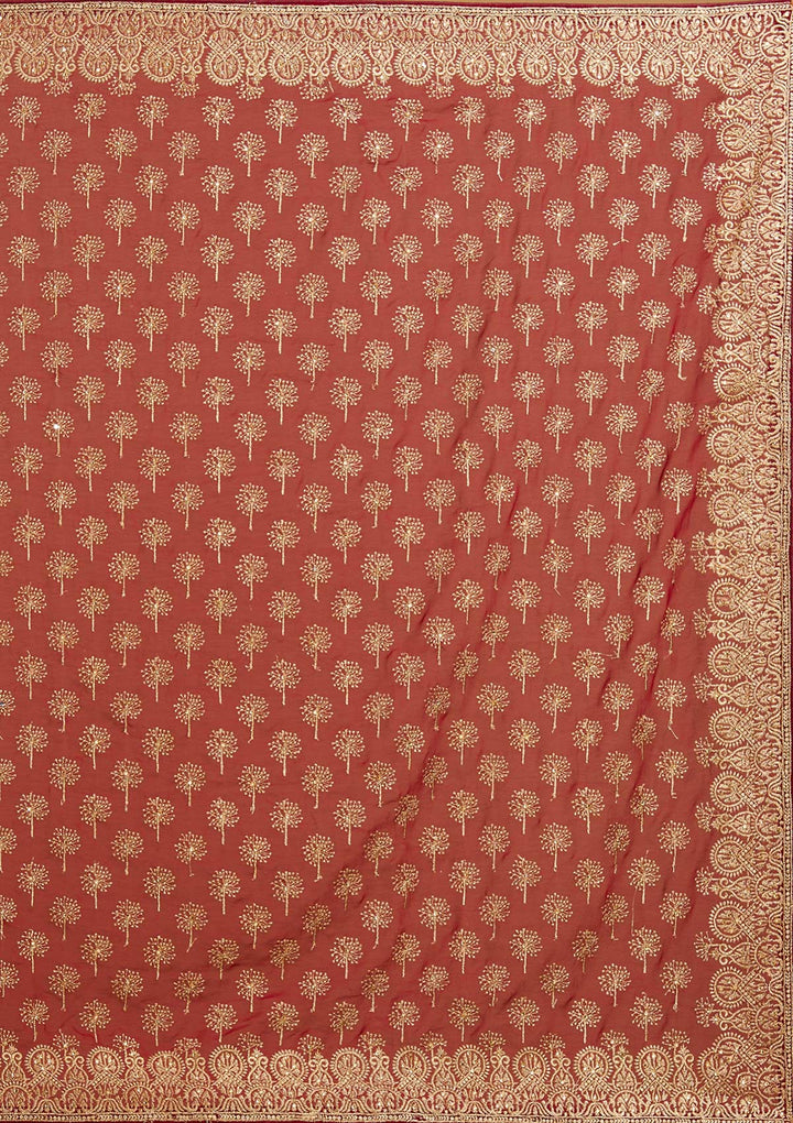 Maroon Zariwork Georgette Designer Saree - Koskii