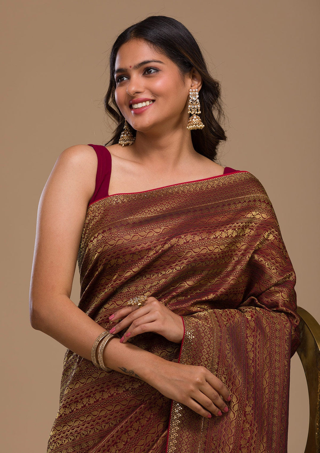 Maroon Zariwork Georgette Saree-Koskii