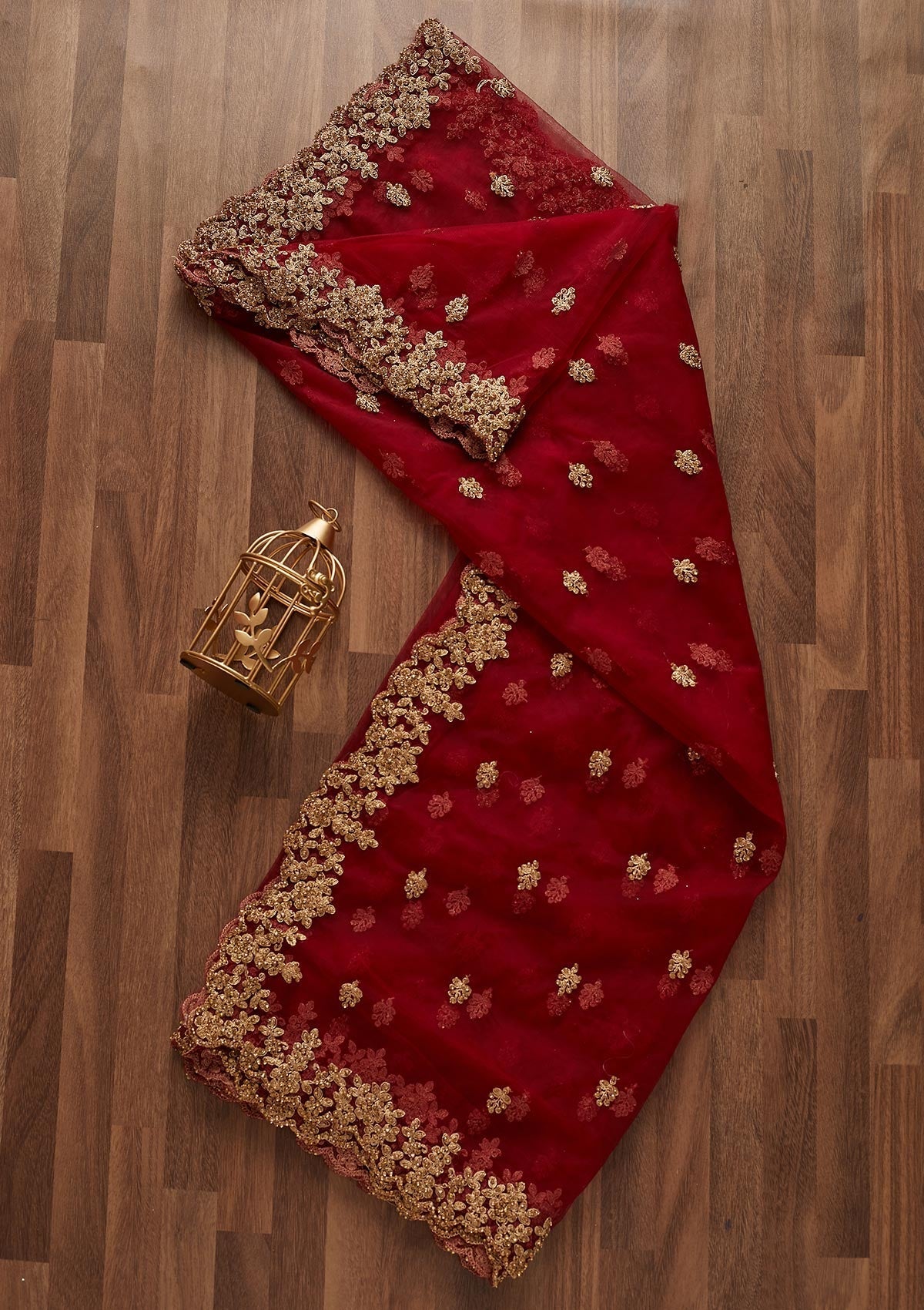 Maroon Zariwork Net Designer Dupatta - Koskii