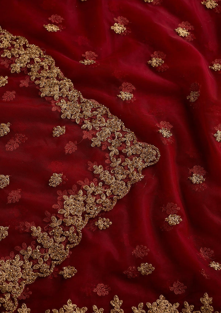 Maroon Zariwork Net Designer Dupatta - Koskii
