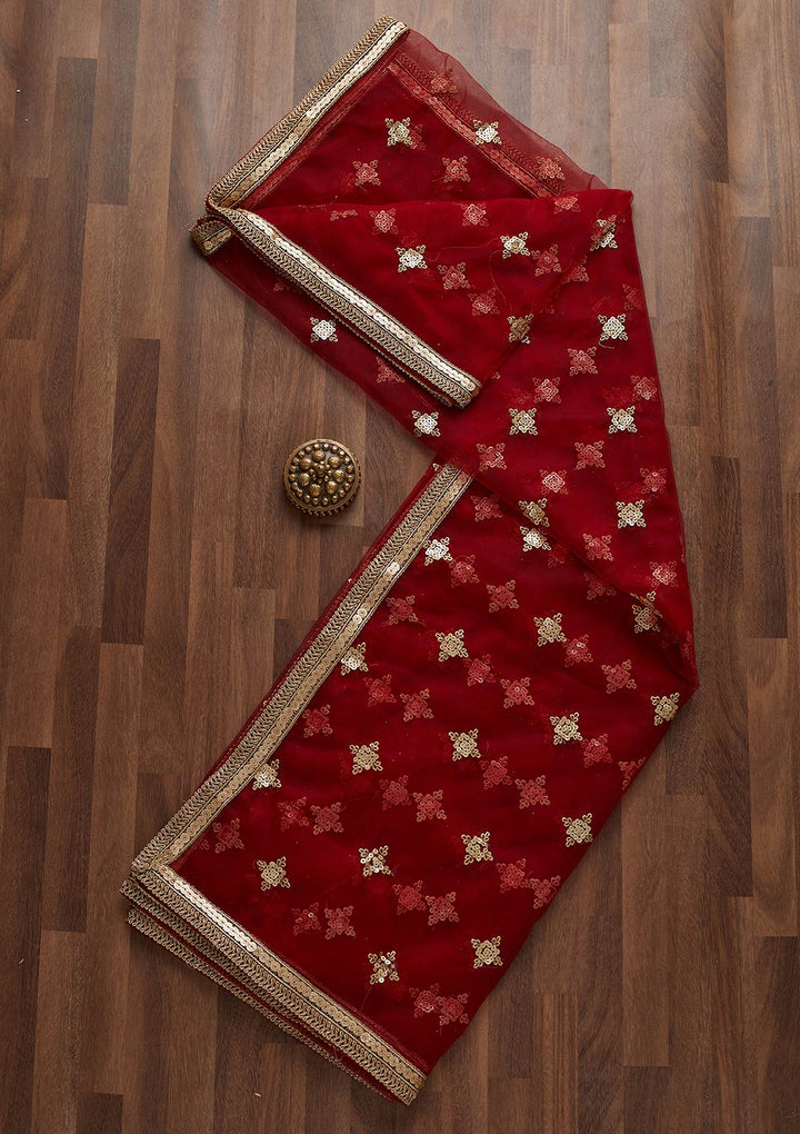 Maroon Zariwork Net Readymade Dupatta-Koskii