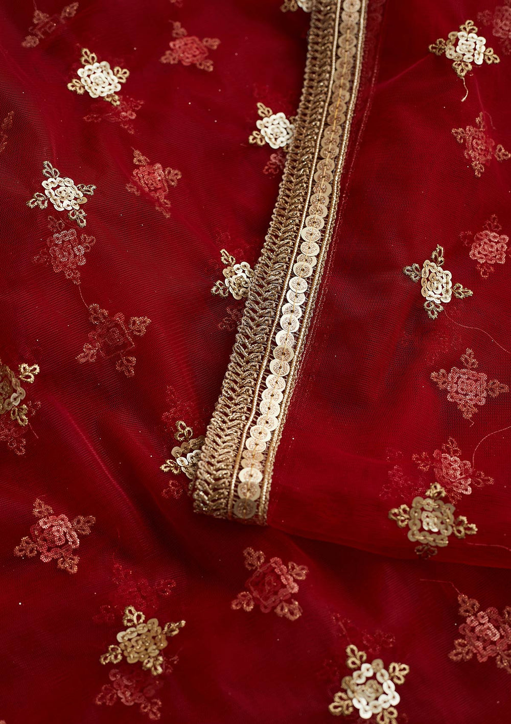 Maroon Zariwork Net Readymade Dupatta-Koskii