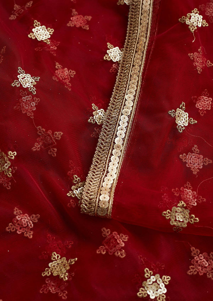 Maroon Zariwork Net Readymade Dupatta-Koskii
