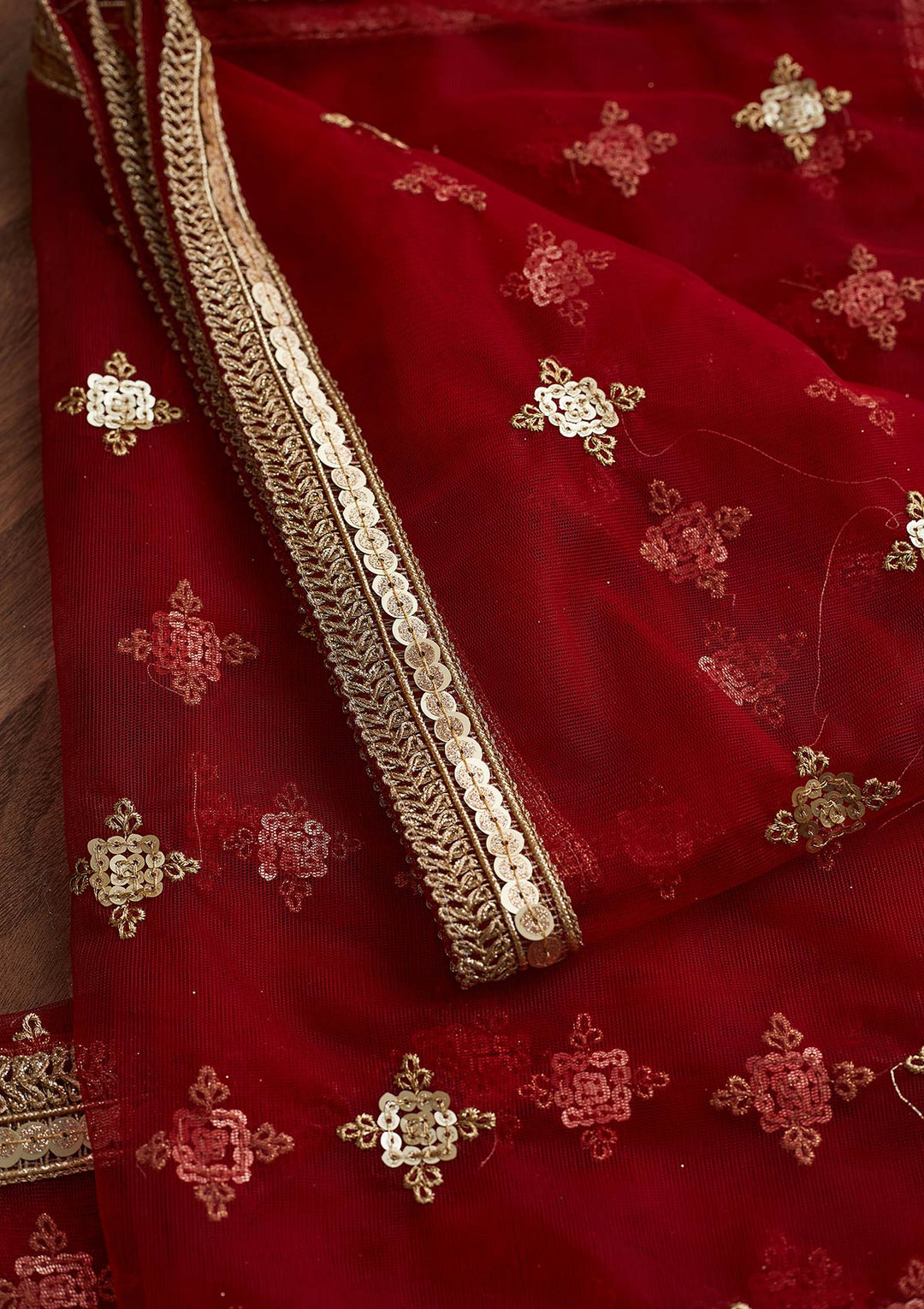 Maroon Zariwork Net Readymade Dupatta-Koskii