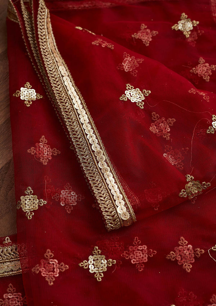 Maroon Zariwork Net Readymade Dupatta-Koskii