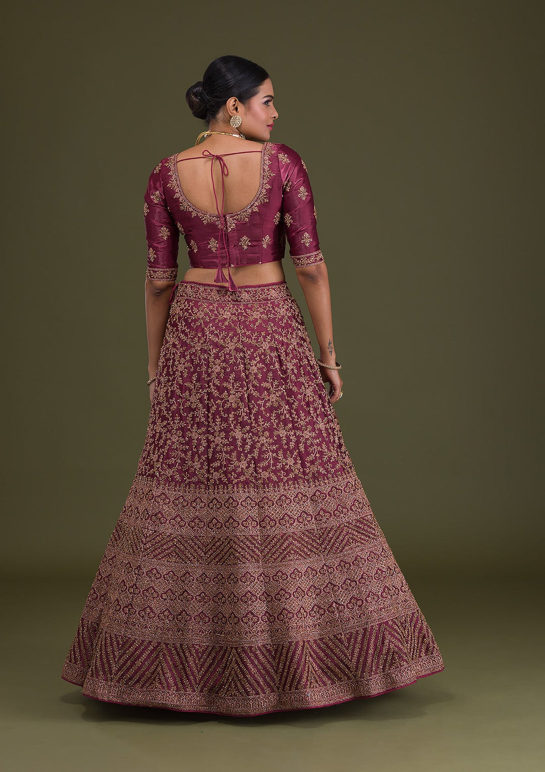 Maroon Zariwork Net Semi Stitched Lehenga-Koskii