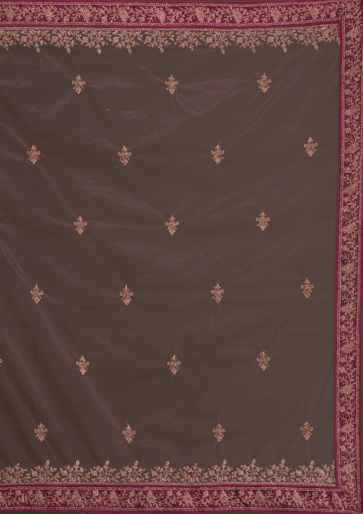 Maroon Zariwork Net Semi Stitched Lehenga-Koskii