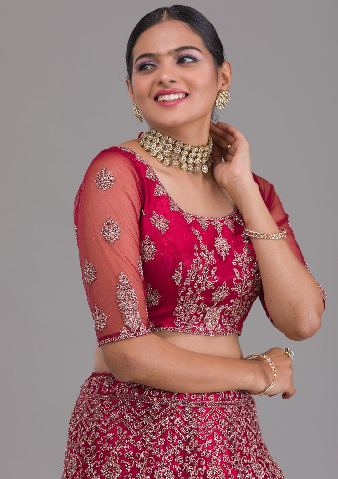 Maroon Zariwork Net Semi Stitched Lehenga-Koskii