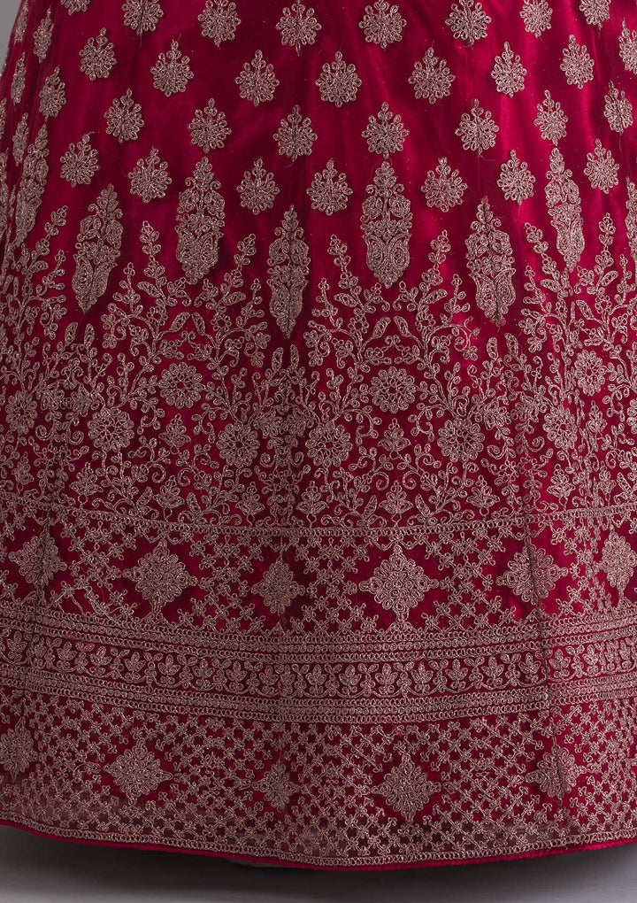 Maroon Zariwork Net Semi Stitched Lehenga-Koskii
