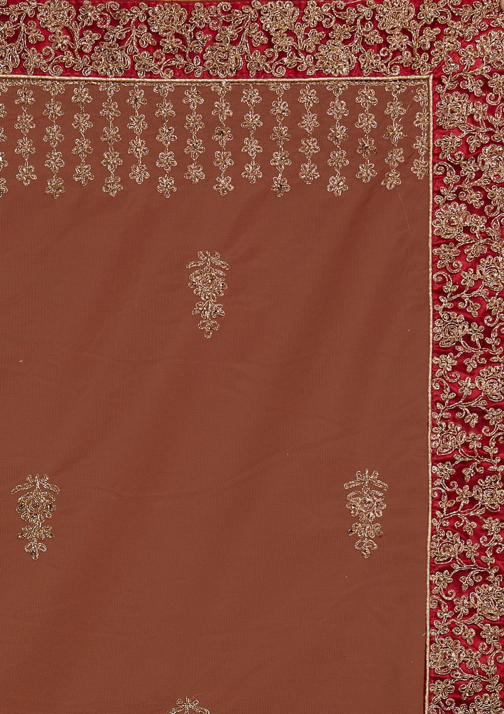 Maroon Zariwork Net Designer Lehenga-Koskii