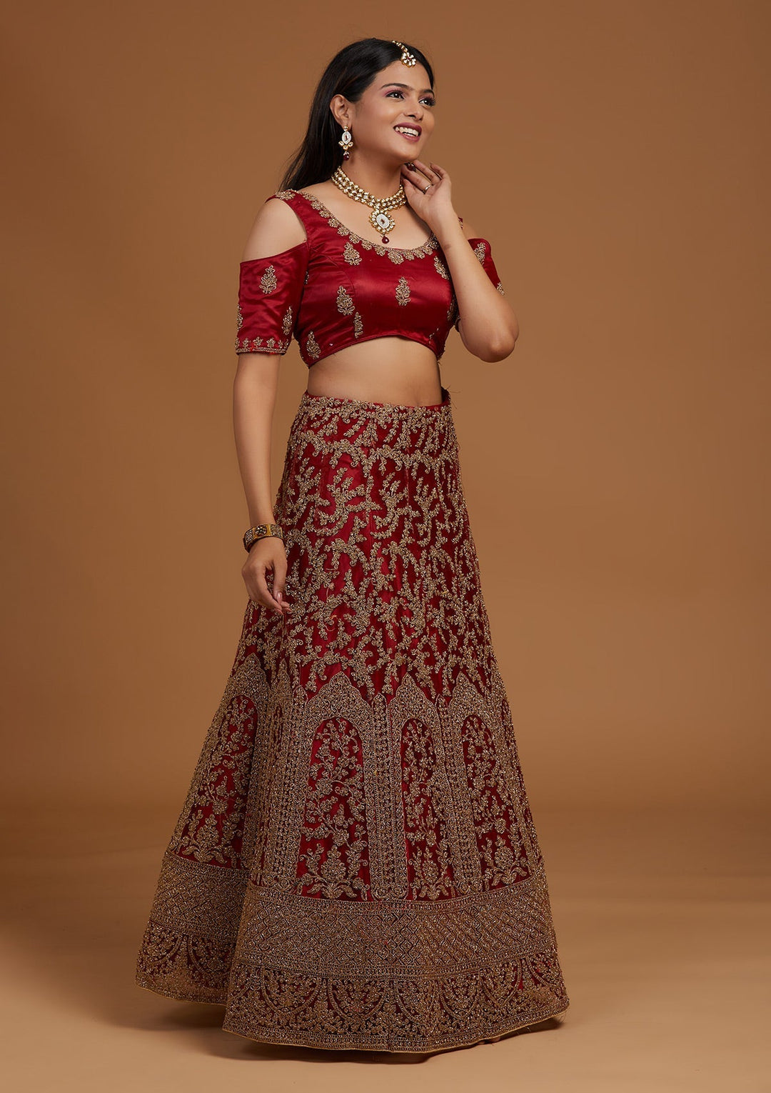 Maroon Zariwork Net Designer Lehenga-Koskii