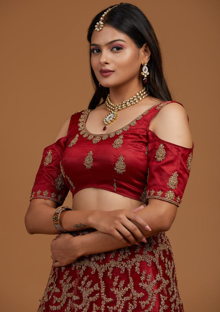 Maroon Zariwork Net Designer Lehenga-Koskii