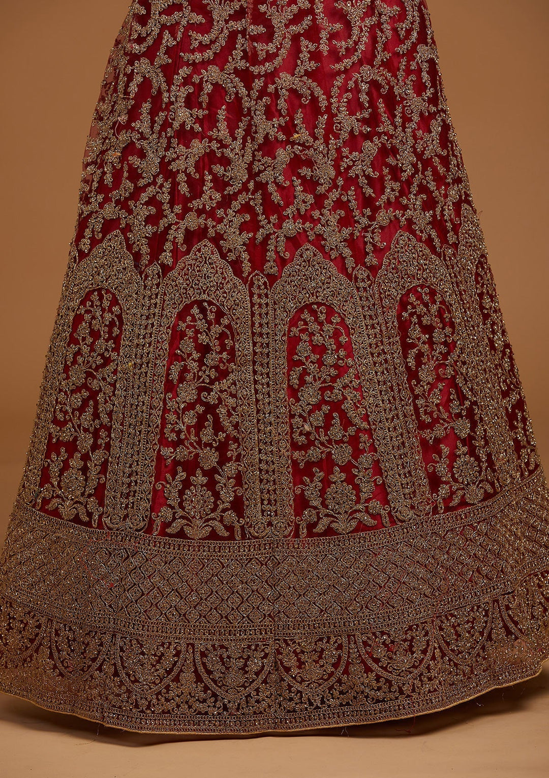 Maroon Zariwork Net Designer Lehenga-Koskii
