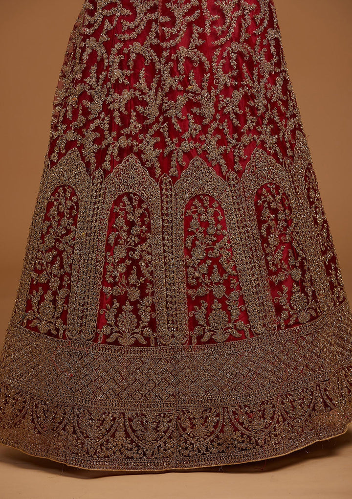 Maroon Zariwork Net Designer Lehenga-Koskii
