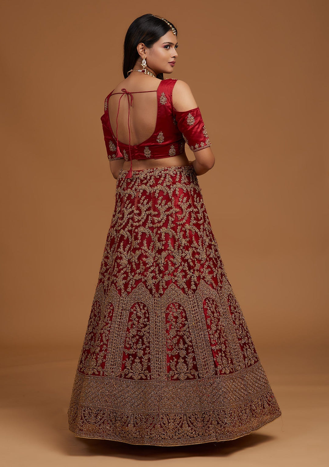 Maroon Zariwork Net Designer Lehenga-Koskii