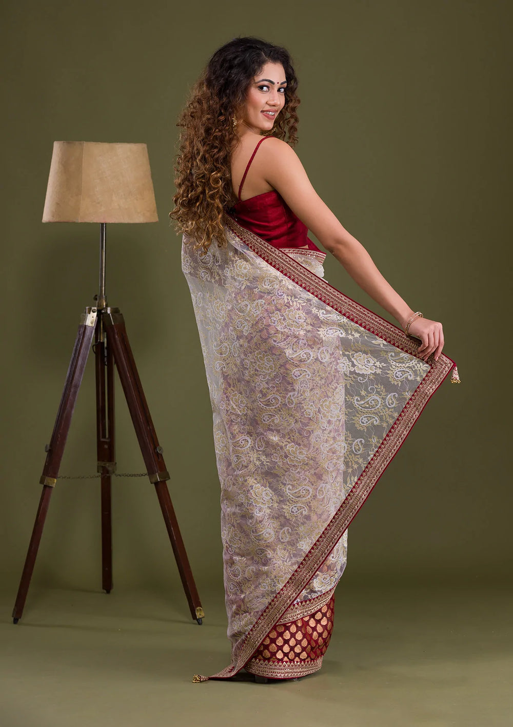Maroon Zariwork Net Saree-Koskii