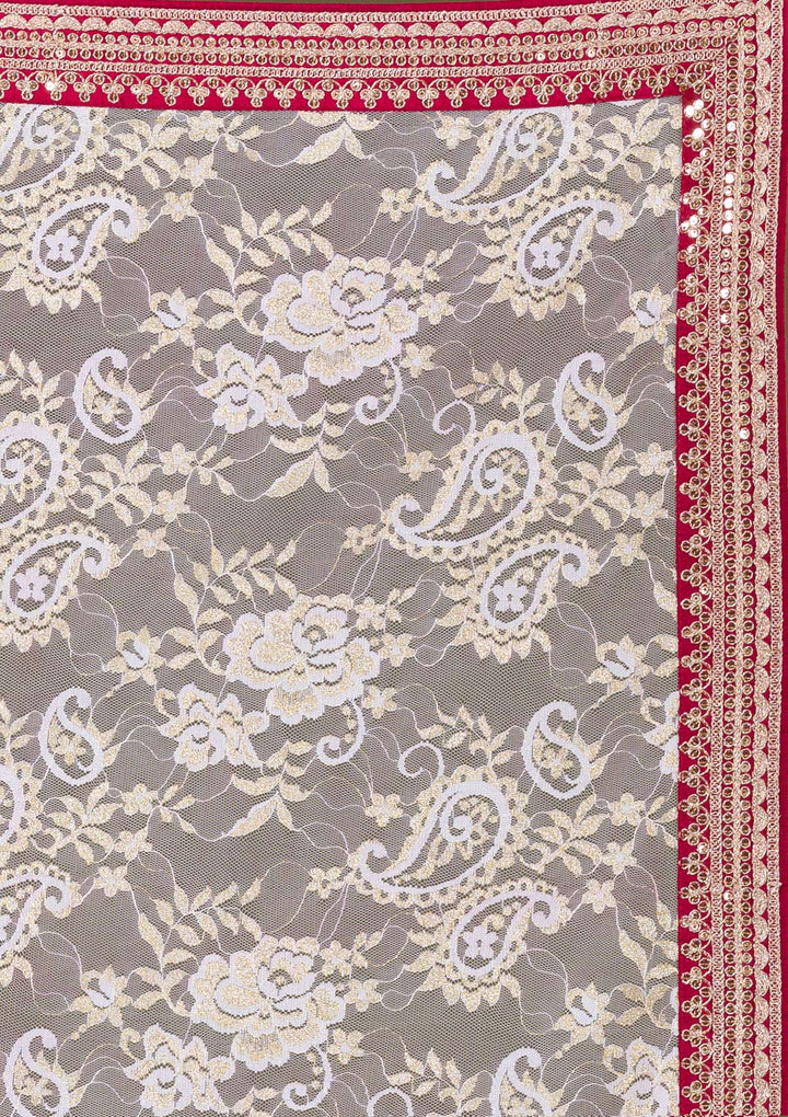 Maroon Zariwork Net Saree-Koskii