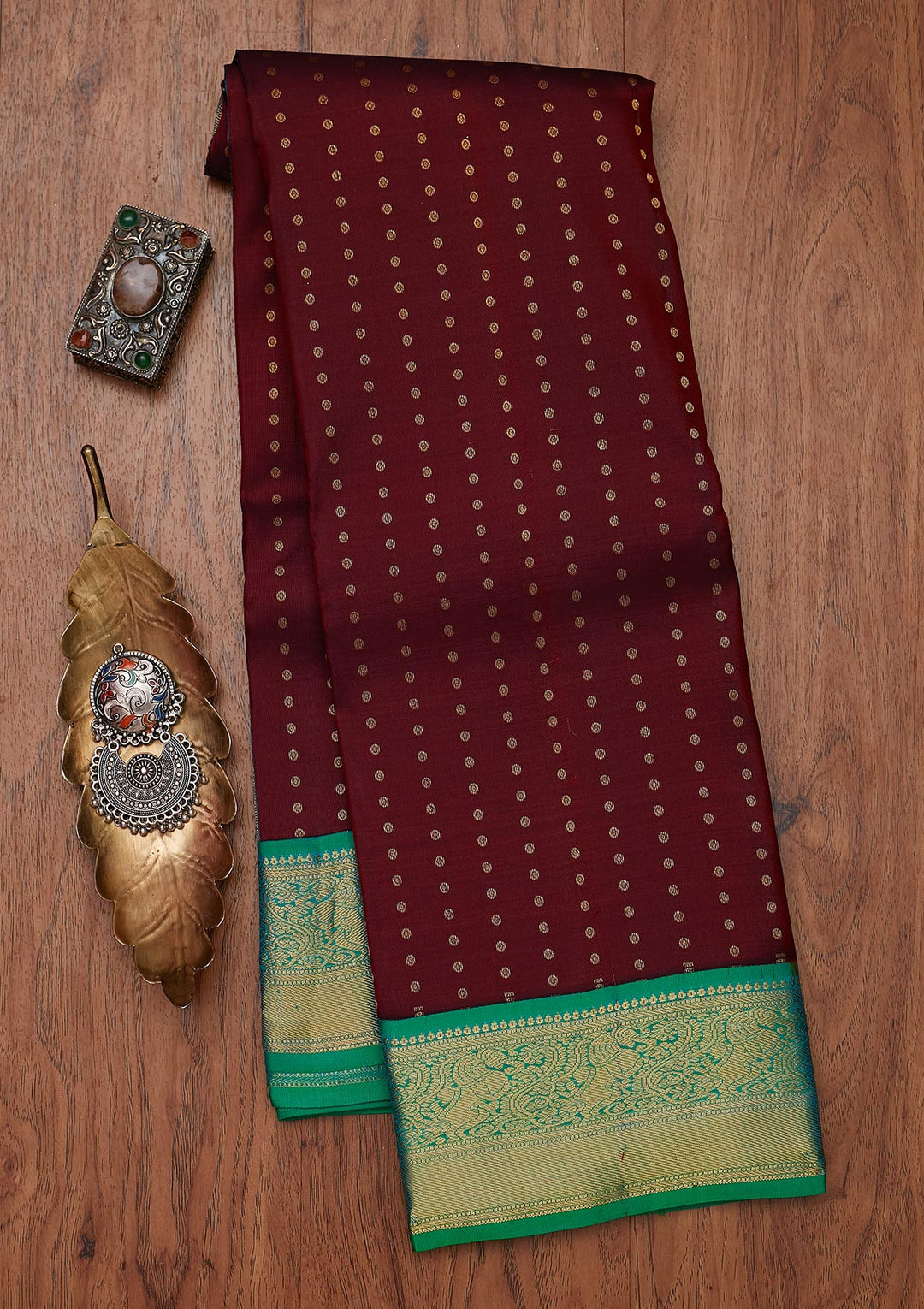 Maroon Zariwork Pure Silk Designer Unstitched Saree - Koskii