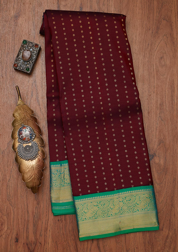 Maroon Zariwork Pure Silk Designer Unstitched Saree - Koskii