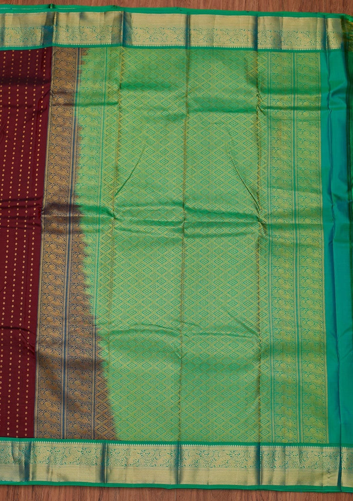 Maroon Zariwork Pure Silk Designer Unstitched Saree - Koskii