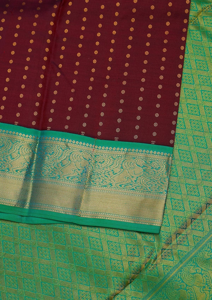 Maroon Zariwork Pure Silk Designer Unstitched Saree - Koskii