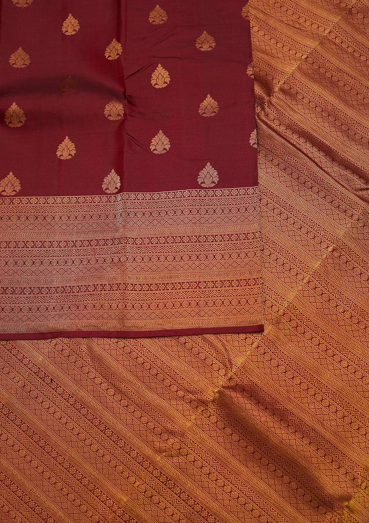 Maroon Zariwork Pure Silk Designer Unstitched Saree - Koskii