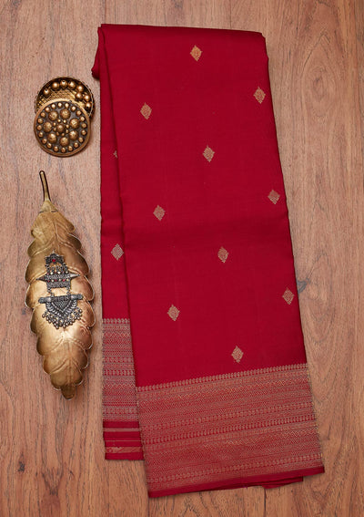 Maroon Zariwork Pure Silk Designer Unstitched Saree - Koskii