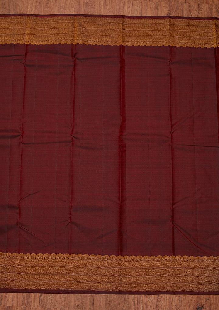 Maroon Zariwork Pure Silk Designer Unstitched Saree - Koskii