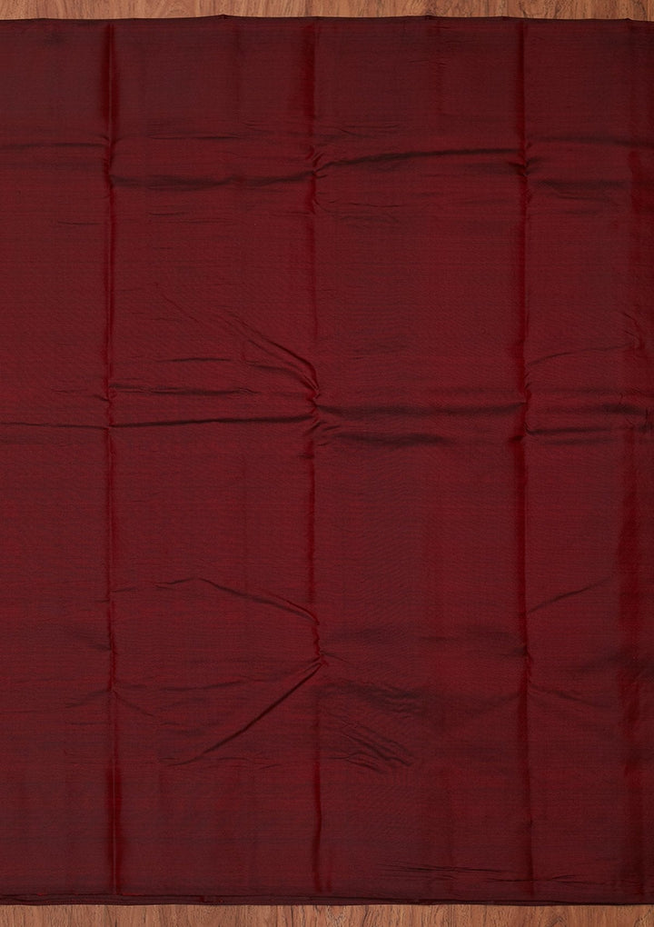 Maroon Zariwork Pure Silk Designer Unstitched Saree - Koskii