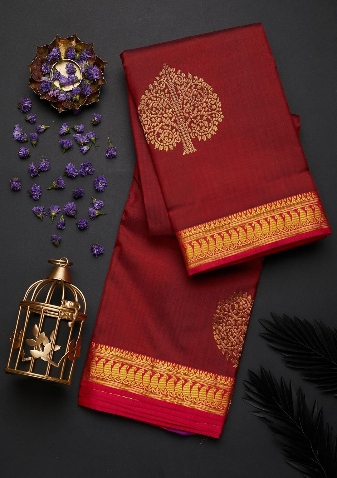 Maroon Zariwork Pure Silk Designer Saree - Koskii