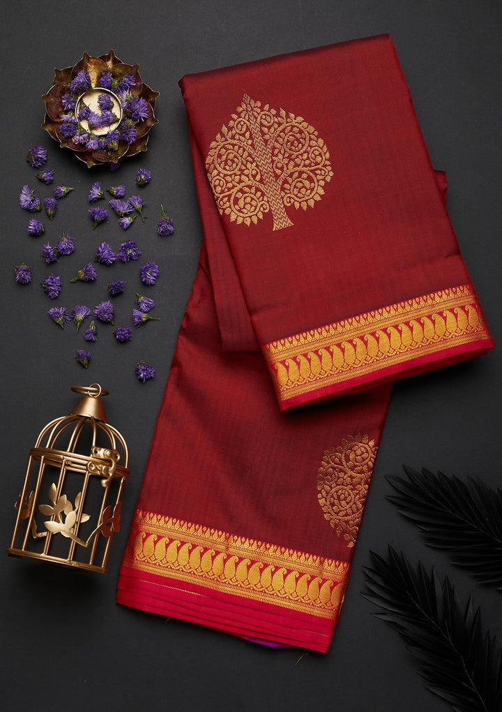 Maroon Zariwork Pure Silk Designer Saree - Koskii