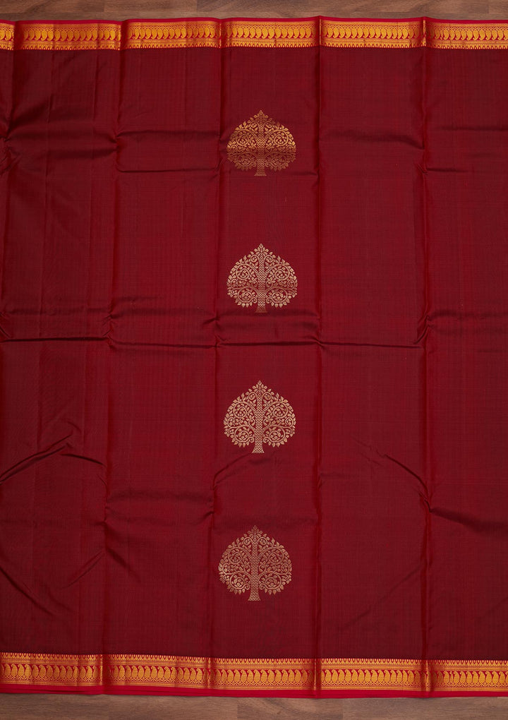 Maroon Zariwork Pure Silk Designer Saree - Koskii